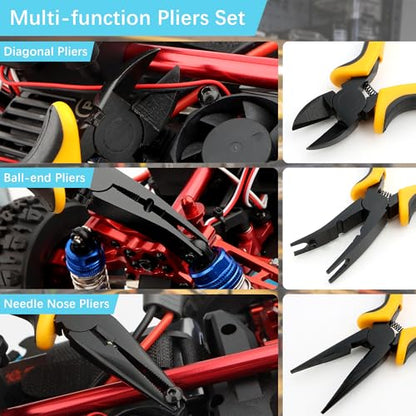 12 Pieces RC Car Repair Tool Kit with Hex Phillips Flat Screwdrivers, Pliers, Spanners, Wrenches–Hobby Tool Set Compatible with RC Car Drone Helicopter Airplane Boat Multirotor Models(Blue) - color: Blue