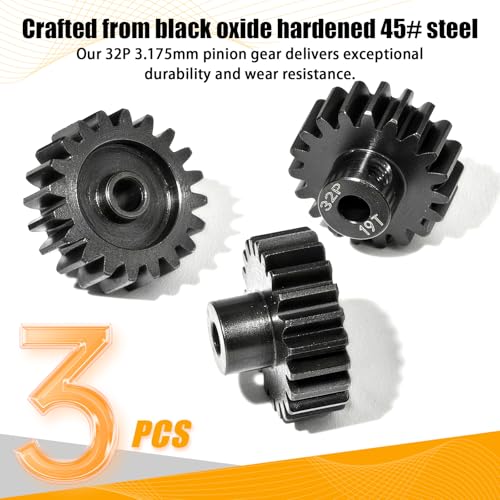 3PCS 32P Pinion Gear #45 Hardened Steel 3.175mm - 19T 20T 21T 0.8M Motor Pinion Gear Set for 1/10 RC Car, Compatible with Traxxas Arrma Tamiya Losi Brushless Brushed Motor Upgrade Parts - size: 19 20 21T