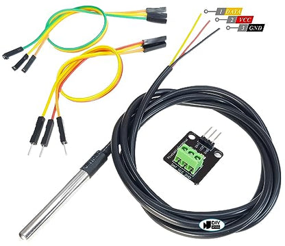 DS18B20 Temperature Sensor for Arduino, ESP32, ESP8266, Raspberry Pi, Waterproof Stainless Steel Probe, 2 Pieces - size: With Adapter