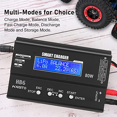Lipo Charger H B6 RC Charger LiPo Battery Balance RC Car Charger Discharger for LiPo/Li-ion/Life Battery(1-6s) NiMH/NiCd (1-15s) RC Hobby Battery Balance Charger 80W 6A XT-60/JST/Deans Connectors