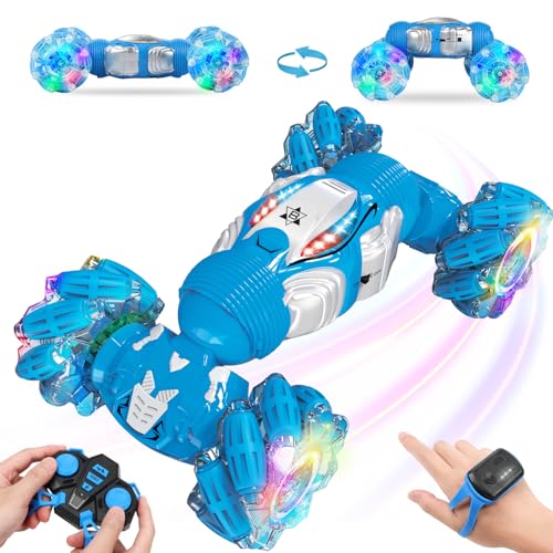 Boys Aged 6-12 Birthday Gift Ideas- Gesture Sensing RC Stunt Car Toy for Kids, Hand-Controlled 2.4Ghz Remote Control Twist Cars, 4WD All-Terrain Off-Road Vehicle - color: Watch Control and Remote Control
