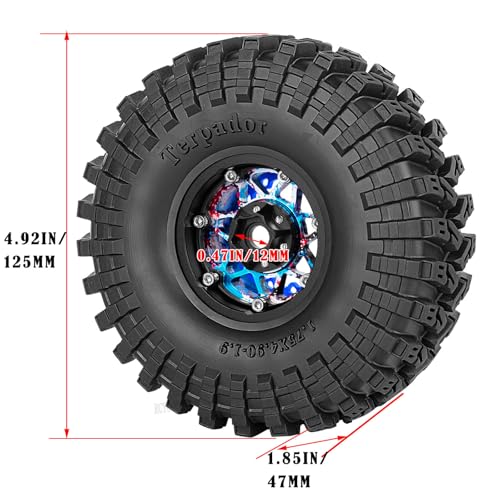 RC 1.9" Beadlock Wheel Tires Set 1.9 Beadlock Wheels and Tires for 1/10 SCX10 90046 AXI03007 TRX4 TRX6 VS4-10 Gen7 Gen8 MST CFX D90 RC Crawler Car,Aluminium 1.9 Rims w/Wheels Ring,Colorful - color: Colorful- (Wheel Tires)