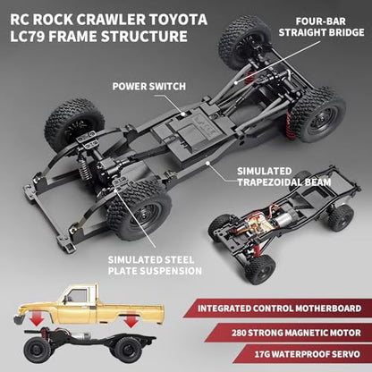 RZAPE RC Rock Crawler MN-82 1/12 RC Crawler Off-Road RC Truck 4x4 (Yellow | Diecast Car With 2.4GHz Remote Control 280 Brushed Motor All Terrain Truck RTR Proportional Throttle Steering - color: Yellow