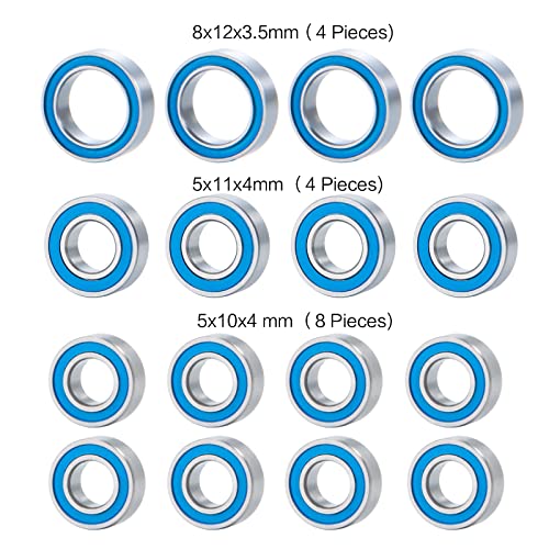 16Pcs Steel Wheel Hubs Axle Sealed Ball Bearing Kit for Tamiya TT-02 | 1/10 RC Car Truck Upgrade Parts Accessories