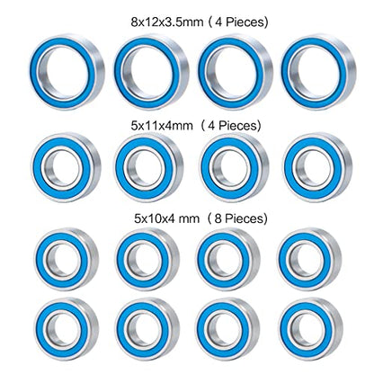 16Pcs Steel Wheel Hubs Axle Sealed Ball Bearing Kit for Tamiya TT-02 | 1/10 RC Car Truck Upgrade Parts Accessories