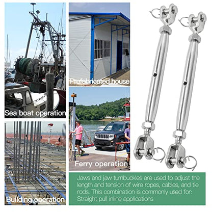 2PCS M8 Jaw and Jaw Turnbuckle, Stainless Steel Turnbuckle Heavy Duty Turn Buckle, 4400lbs Working Load Limit, Durable for Wire Rope Cable - style: Jaw & Jaw-M-8