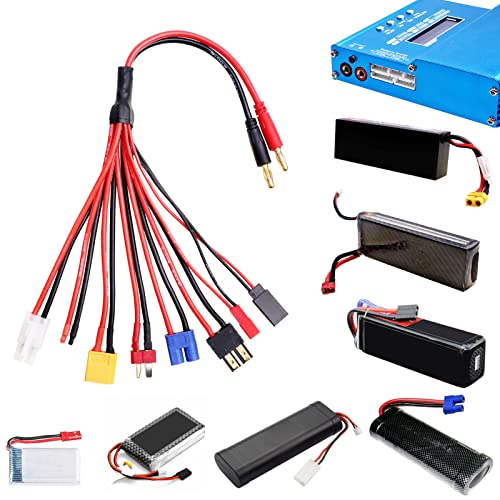 Hobbypark 8-in-1 RC Charger Adapter Splitter Cable, Convert Wire for 4.0mm Banana Plug to T Plug Deans, Deans、TRX, Tamiya, XT60, EC3, JST, Futaba