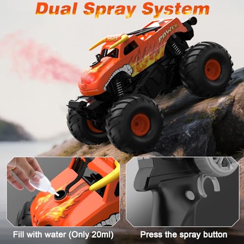 Amphibious Remote Control Car 4WD | RC Monster Truck with Dual Spray Mist & Led Lights,1:16 Scale Waterproof RC Cars for All Terrain Off-Road Pickup Toys Gifts for Boys/Girls Age 8-12+ - color: Orange
