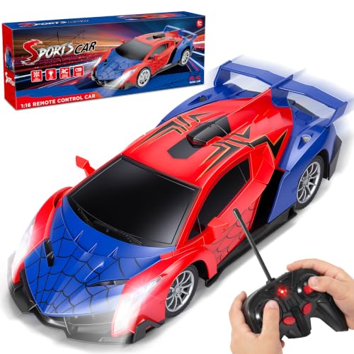 Spider Remote Control Car for Kids, RC Cars for Boys Kids 1:18 Electric Vehicle Toy Car Hobby Racing Car Toys with Lights & Controller, Birthday Gift for 3 4 5 6 7 8 9 Year Old Boys Girls