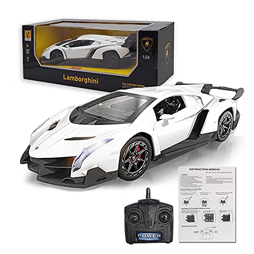 Remote Control Car Lamborghini Licensed 1:24 RC Car 2.4G,White | Veneno Officially Licensed LED Lights Toy RC Cars Model Vehicle for Boys 6,7,8 Years Old - color: White