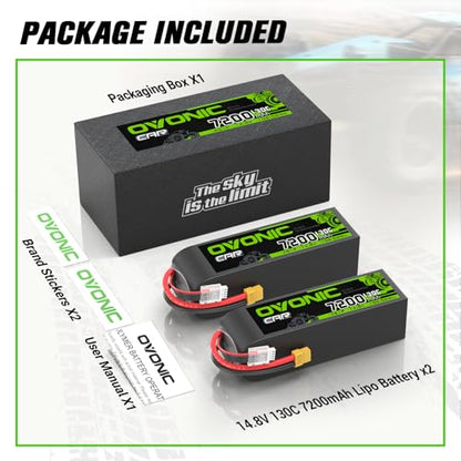 OVONIC 4S LiPo Battery 7200mAh 14.8V 130C RC Battery with XT60 to TRA Connector