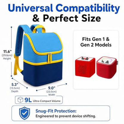 Carrying Case Backpack for Toniebox 1 & 2, 2-Layer, Holds 25+ Figures | Padded 210D lining and 8mm shock absorption fits headphones and charging dock 600D water-resistant polyester easy wipe-clean - color: Sky/Navy Blue