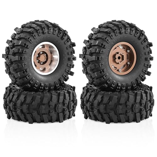 1.9" Beadlock Wheels and Tires for TRX4 SCX10 SCX10 III 90046 D90 1/10 RC Crawlers (Bronze) - color: bronze