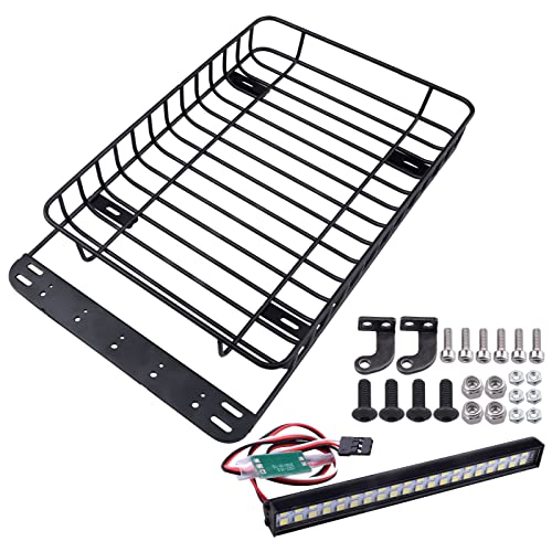 RC 1/10 Metal Roof Rack Luggage with LED Light Bar for 1:10 RC Crawler Car TRX-4 Axial SCX10 90046 SCX10 III AXI03007 Redcat Gen 8 RGT