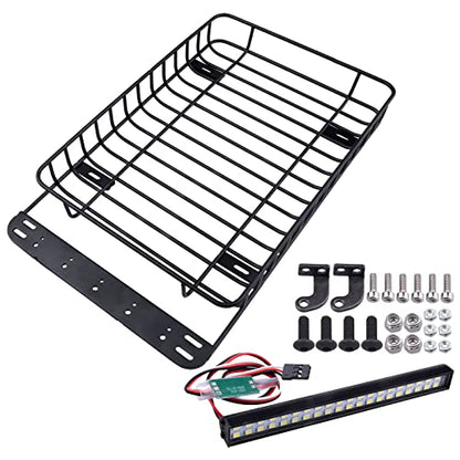 RC 1/10 Metal Roof Rack Luggage with LED Light Bar for 1:10 RC Crawler Car TRX-4 Axial SCX10 90046 SCX10 III AXI03007 Redcat Gen 8 RGT