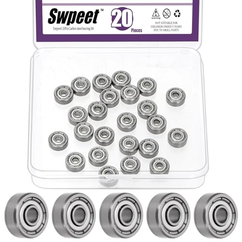 Swpeet 20Pcs 623ZZ Ball Bearings Assortment Kit, 3 x 10 x 4mm High Carbon Steel Deep Groove Bearings, Miniature Bearings, Double Shielded - size: 623ZZ-20PCS, style: High Carbon Steel