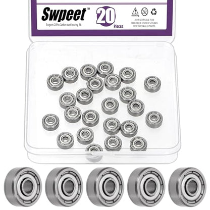 Swpeet 20Pcs 623ZZ Ball Bearings Assortment Kit, 3 x 10 x 4mm High Carbon Steel Deep Groove Bearings, Miniature Bearings, Double Shielded - size: 623ZZ-20PCS, style: High Carbon Steel
