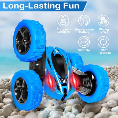 FREE TO FLY Remote Control Car Boys Toys: 360 Flip Rc Cars 2.4Ghz Double-Sided Rotating Stunt Car 6 7 8 9 10 11 12 Year Old Kids Girls Outdoor Indoor - color: Blue
