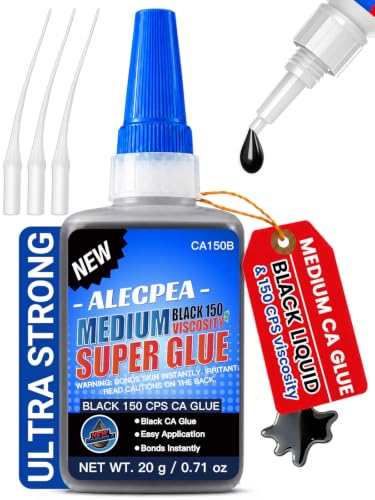 Black CA Glue 20g 150CPS Medium Super Glue for Wood & Leather | Cyanoacrylate adhesive for glass, metal, ceramic, rubber, jewelry, woodworking, hobby models and DIY crafts, Medium 150 CPS