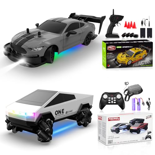 RC Drift Car 1/20 Scale 2.4GHz 4WD Remote Control Cars with Led Lights 22KM/H High Speed &1/28 Scale Gesture Sensing RC Stunt Cars Toys for 6-12 Years Old Boys Girls