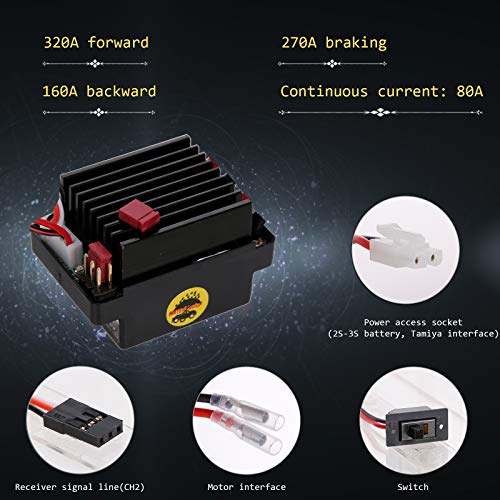 GoolRC 320A ESC Brushed Forward Reverse Electric Speed Controller with Brake Waterproof Support 2-3S Battery Replacement for HSP Redcat Traxxas Tamiya RC Car Boat