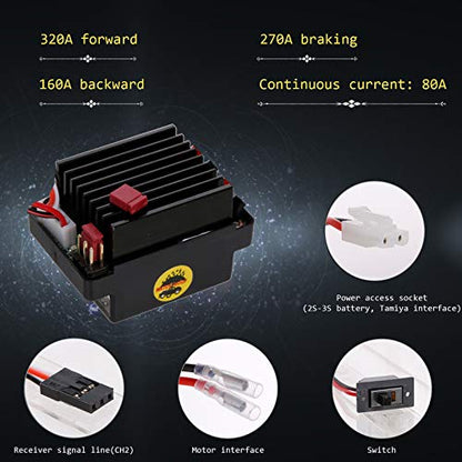 GoolRC 320A ESC Brushed Forward Reverse Electric Speed Controller with Brake Waterproof Support 2-3S Battery Replacement for HSP Redcat Traxxas Tamiya RC Car Boat