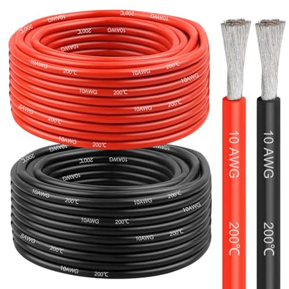 10 Gauge Silicone Wire (50ft Red & 50ft Black), 10 AWG Electrical Cable 0.08mm Tinned Copper Core High Temperature Resistant Wire, Soft and Flexible for RC Cars, Boat, Drones etc - size: 50FT, style: 10AWG