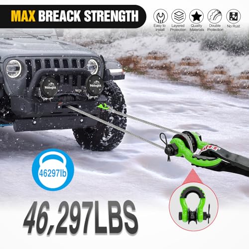 Nilight 3/4" D-Ring Shackle with Snatch Block, Heavy Duty Recovery Set | 9,500 lbs WLL Winch Pulley, Fits Synthetic Rope & Steel Cable, Truck Jeep ATV UTV, 2Pcs Kit Green - color: Green 3/4" w/Towing Pulley 2 Pack, size: Shackle