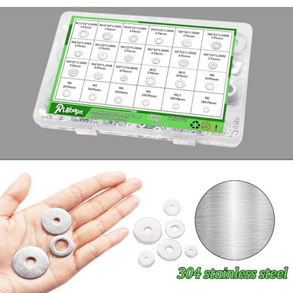 508PCS Fender Washers for Screws and Bolts,Fender Washer Assortment Kit 304 Stainless Steel 24 Different Sizes-M2 M2.5 M3 M4 M5 M6 M8 M10 M12 for Home and Industrial Usage - size: 508pcs