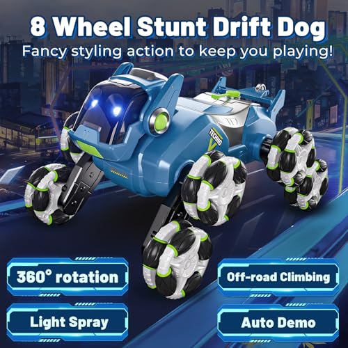 Gesture Sensing RC Stunt Car,Remote Control Car Toys for Ages 8-10-12,with Lights Music Spray,8WD 360° Spins All Terrains Kids Toys Car, 6-8 Year Old Boy Birthday Gift & 6-13 Best Gift for Kid - style: Wolverine