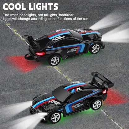 SASBSC Mini RC Toy Cars for Boys Kids Adults, 2.4GHz APP Remote Control Car with Lights and 3 Speed Modes, 1/64 Race Toy Car Rechargeable for Boys Ages 5-7 8-12,Birthday Gifts for Kids - color: Black