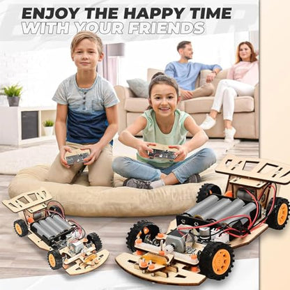 Self-Centering Steering Remote Control Car，STEM Projects for Kids Ages 8-12，Engineering kit, DIY rc car kit, STEM Kits for Kids Ages 8-12