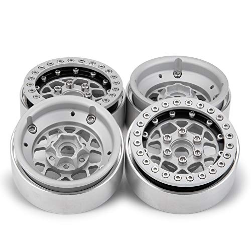 4PCS 1.9" Beadlock Wheels Rims Set, Matte Silver + Matte Black | Aluminum Alloy, Upgrade Parts, For 1/10 Axial SCX10 CC01 D90 TRX4, RC Crawler Car - color: Matte Silver + Matte Black
