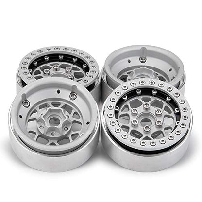 4PCS 1.9" Beadlock Wheels Rims Set, Matte Silver + Matte Black | Aluminum Alloy, Upgrade Parts, For 1/10 Axial SCX10 CC01 D90 TRX4, RC Crawler Car - color: Matte Silver + Matte Black