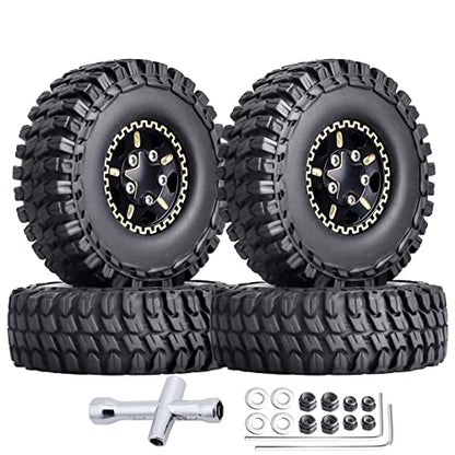 HobbyPark Brass 1.0 Beadlock Wheels and Tires for TRX4M Upgrades Axial SCX24 1/24 RC Crawler Replacement Parts, Set of 4 (Type D) - style: Type D