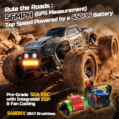 DEERC 8618 1/16 Fast Brushless RC Cars for Adults,4WD Remote Control Truck | Max 56mph,2 3S Lipo Batteries Electric Off-Road Waterproof RC Truck,4X4 High Speed Remote Control Car,All Terrain RC Truggy - style: 1/16 Black