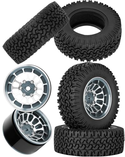 1.55 Inch Aluminum Alloy Beadlock Wheel and Tires for Tamiya AX90069 D90 TF2 CC01 CC02 1/10 RC Crawler Car,1.55 Beadlock Tires RC Rims,Soft Rubber All Terrain Tyre Metal Rims,Titanium - color: Titanium(4pcs)