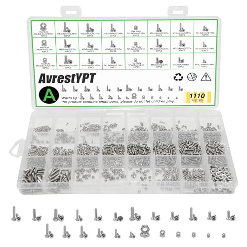 1110Pcs Metric Micro Screws & Nuts Kit, M1 M1.2 M1.4 M1.6 M2 M2.5 | 304 Stainless Steel Phillips Pan Head Screws, Fully Threaded for Arduino, RC Models, Electronics & DIY Projects - size: M1/1.2/1.4/1.6/2/2.5-1110Pcs