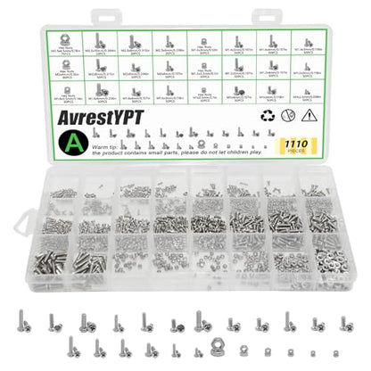 1110Pcs Metric Micro Screws & Nuts Kit, M1 M1.2 M1.4 M1.6 M2 M2.5 | 304 Stainless Steel Phillips Pan Head Screws, Fully Threaded for Arduino, RC Models, Electronics & DIY Projects - size: M1/1.2/1.4/1.6/2/2.5-1110Pcs