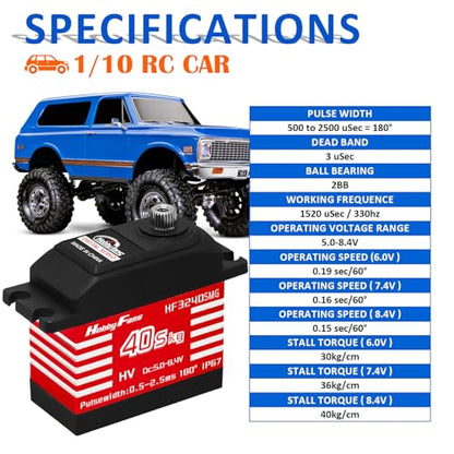 RC Digital Servo, IP67 Waterproof 40KG Metal Gear Servo High Torque Servo with 25T Servo Horn for 1/12 1/10 1/8 RC Car RC Crawler Robot Boat, Red - color: Red