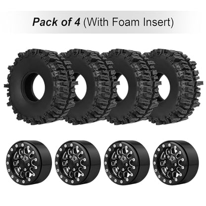 HobbyPark 1.9 Beadlock Wheels for TRX4 Axial SCX10 II III RR10 Wraith Redcat Gen 8 Gen 7 RC4WD 1/10 Scale RC Crawler Car (Black Ring w/Tires) - color: Black Ring W/Tires