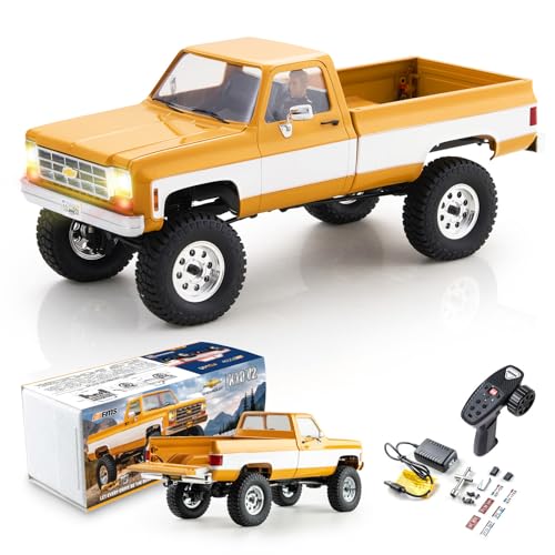 BEEZRC FMS 1/18 FCX18S Chevrolet K10 S RC Crawler, Official Licensed Off-Road RC Truck, 8km/h Hobby RC Cars, 4WD & 900mAh Remote Control Car for Adults, LED Lights 4-Ch 2.4GHz Transmitter RTR (Yellow) - color: Yellow