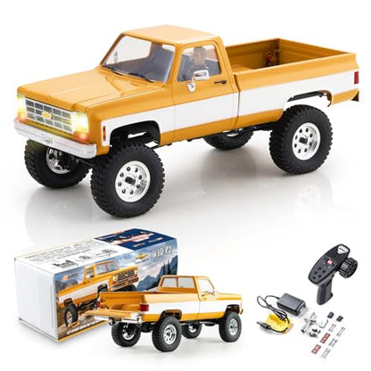 BEEZRC FMS 1/18 FCX18S Chevrolet K10 S RC Crawler, Official Licensed Off-Road RC Truck, 8km/h Hobby RC Cars, 4WD & 900mAh Remote Control Car for Adults, LED Lights 4-Ch 2.4GHz Transmitter RTR (Yellow) - color: Yellow