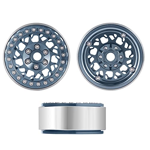 RCLIONS 1.9" Beadlock Wheels Aluminum Rims for AXIAL SCX10 TRX4 1/10th RC Crawler Truck Car (Titanium) - color: Titanium