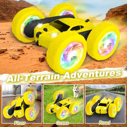 Remote Control Car, Outdoor Toys RC Cars for Kids Ages 6-12, 4WD Double Sided Stunt Vehicle with Upgraded USB-C Modular Batteries, 5 6 7 8 9 10+ Year Old Boy Birthday Yellow - color: Yellow