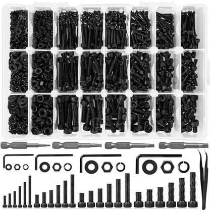 M2 M3 M4 M5 Hex Socket Bolt & Nut Assortment Kit, 1574Pcs | 12.9 Alloy Steel Zinc Plated Anti-rust; 24 Sizes 8–25mm Metric Screws with Lock Washers for 3D Printing DIY Machinery Repair - size: H. M2 M3 M4 M5