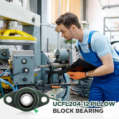 Threlaco 10 Pack UCFL204-12 Pillow Block Bearing 3/4 in Bore Shaft Flange Mount Ball Bearing Unit 2-Bolt, Self Aligning Cast Iron Housing, Set Screw Locking Style Flange Pillow Block - style: UCFL204-12