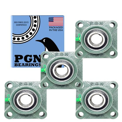 PGN UCF205-16 Pillow Block Bearing - Pack of 4 Square Flange Mounted Pillow Block Bearings - Chrome Steel Bearings with 1" Bore - Self Alignment - size: 4, style: UCF205-16