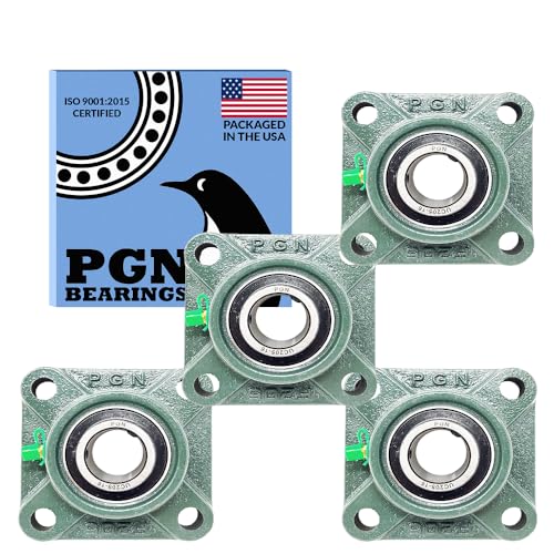 PGN UCF205-16 Pillow Block Bearing - Pack of 4 Square Flange Mounted Pillow Block Bearings - Chrome Steel Bearings with 1" Bore - Self Alignment - size: 4, style: UCF205-16