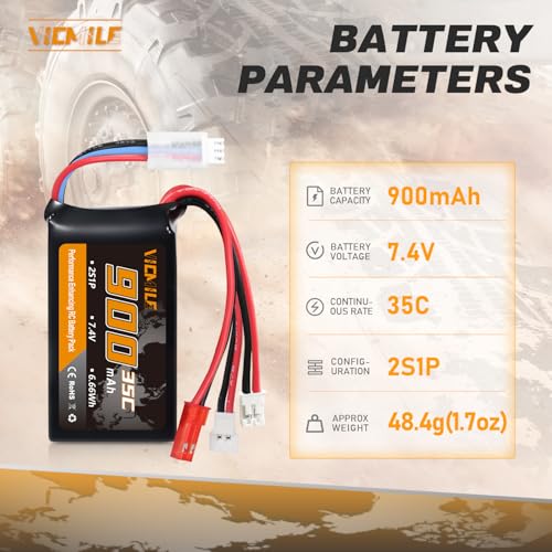 SCX24 Battery 7.4V 900mAh Lipo Battery 2S 35C(Burst 70C) FCX24 Battery with PH2.0&JST&Molex Plug Fit for FMS SCX24 RC Car WLtoys A949 A959 A969 A979 K929 Most 1/10 1/16 1/18 1/24 RC Car Truck - style: 2PACK with Charger